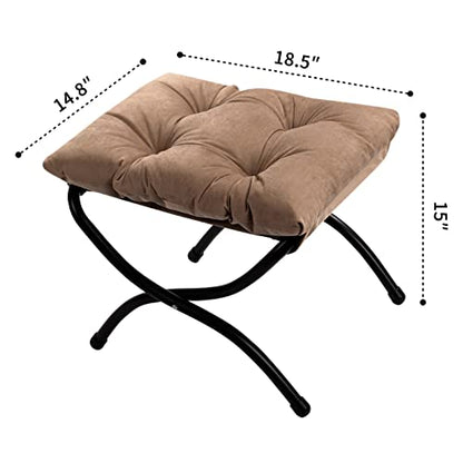 15"(H) Folding Footrest Stool, Upholstered Small Foldable Ottoman, Accent Padded Sofa Foot Stool for Lazy Chair, Metal Frame Portable Foot Rest Ottoman for Living Room, Bedroom, Dark Brown