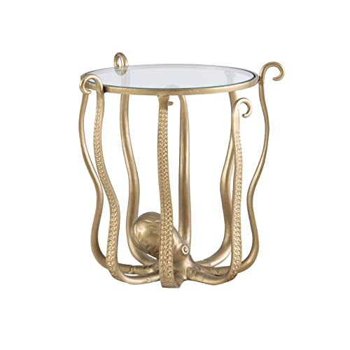 Powell Olivia Octopus Antique Gold Accent Table with Glass Top