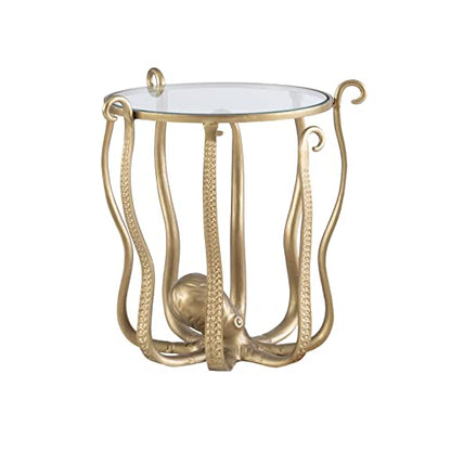 Powell Olivia Octopus Antique Gold Accent Table with Glass Top