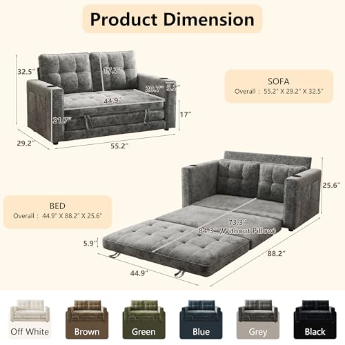 Convertible Sofa Bed, Folding Sofa Bed 2 in1 Pull Out Loveseat Sleeper Sofa, Floor Sofa Bed for Small Spaces Folding Couch Bed with Pillows for Living Room Bedroom - Grey