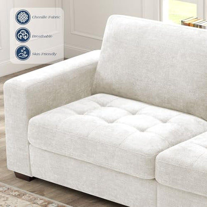 Sofas for Living Room, Chenille Loveseat Couch Set, Small Modern Sofa, USB Charging, Removable Sofa Cover,Solid Wood Frame, Easy to Install(89inch,White)