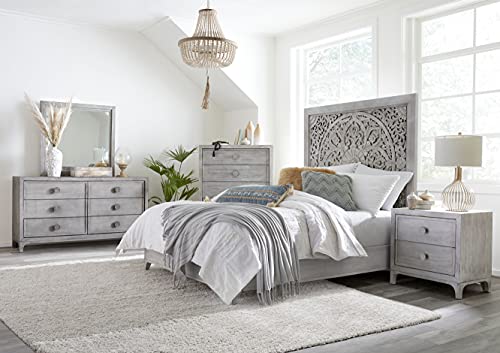Solid-Wood Low-Profile Bed, Queen, Boho Chic - Washed White