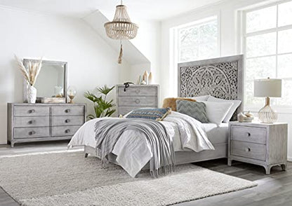 Solid-Wood Low-Profile Bed, Queen, Boho Chic - Washed White