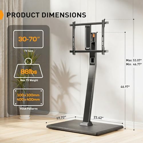 Rolling TV Stand with Power Outlet, Tilt and Swivel Mobile TV Cart with Hidden Casters, Fits 30-70 Inch TVs, Height-Adjustable, 88 lbs Load Capacity, Max VESA 400x400mm, PGTVMC20