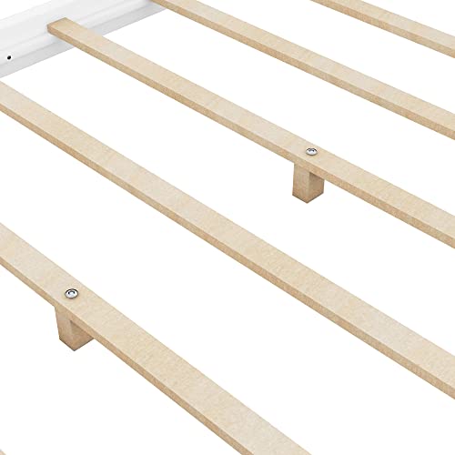 Queen Size Canopy Bed, Wood Queen Platform Floor Bed with Slat Support, view 6