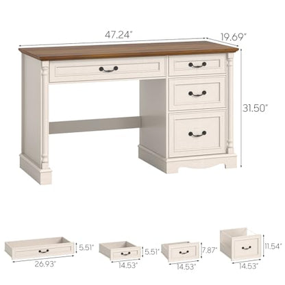 Roman Style 47" Executive Desk with File Drawer,4 Drawers Farmhouse Computer Desk with Roman Column Design,for Study, Home Office, Writing.
