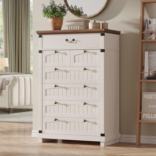 Farmhouse 7 Drawer Dresser, 47" Tall, Antique White, view 8