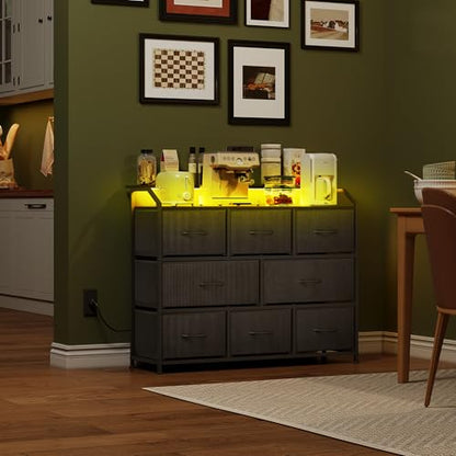 Dresser for Bedroom, 8 Drawer LED Dresser with Outlet, Black, view 5