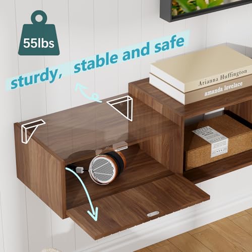43" Floating TV Stand, Wood Entertainment Center with Big Storage, view 6