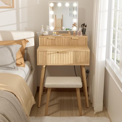 Small Vanity Desk with Hollywood Mirror and Lights, Girls Vanity with Stool, view 7