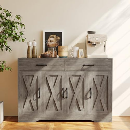Sideboard Cabinet with Drawers, 47" W Sideboard Buffet Storage Cabinet with Storage for Kitchen, Farmhouse Coffee Bar Cabinets with Shlves and Doors for Hallway, Gray