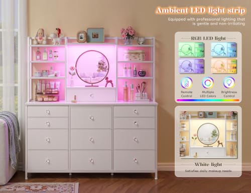 White Dresser for Bedroom with RGB LED Lights, Vanity Organizer, view 5