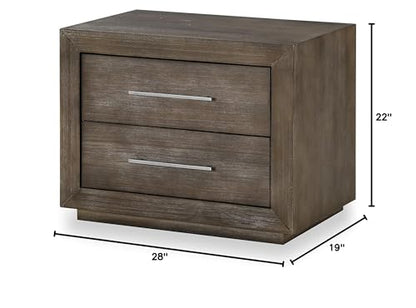 Solid Wood Nightstand, 2-Drawer with USB, Melbourne - Dark Pine