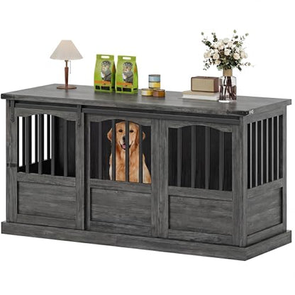 53 Inch Dog Crate Furniture Heavy Duty Dog Kennel Furniture Grey, view 8
