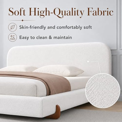 Elegant Chenille White Curve-Platform Bed, view 6