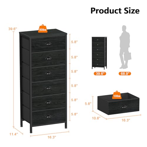 Black Dresser for Bedroom, Tall Fabric Chest of Drawers, view 4