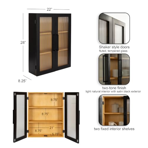 Langfeld Ribbed Glass Wall Cabinet for Bathroom Storage, view 4