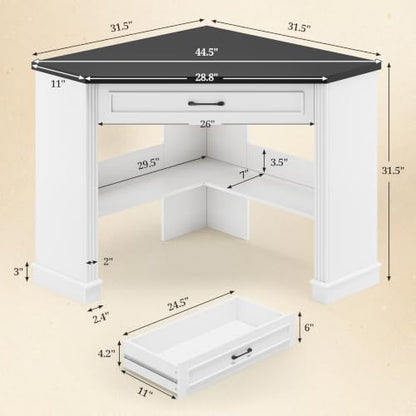 Farmhouse Corner Desk for Small Space, White Small Computer Desk, view 3