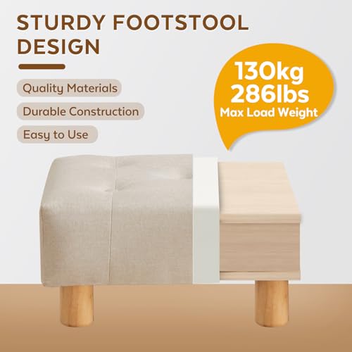 Small Foot Stool Ottoman, Linen Footstool Ottoman Foot Rest for Couch, Rectangle Footstools and Ottomans Small for Living Room, Entryway and Bedroom (Beige)