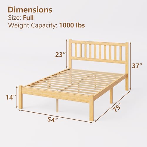 14 Inch Bamboo Wood Full Platform Bed Frame with Headboard, view 3