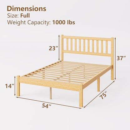 14 Inch Bamboo Wood Full Platform Bed Frame with Headboard, view 3