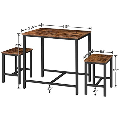 3-Piece Industrial Dining Table Set, Kitchen Table, Space Saving Dinette for Kitchen, Dining Room, Small Space, Breakfast Nook, Living Room, Party, Rustic Brown and Black BF75CZ01G1