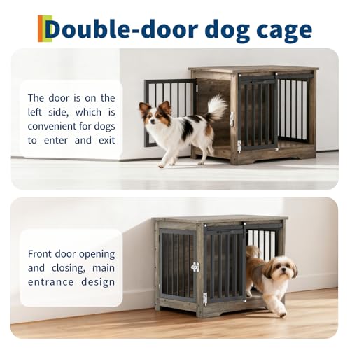 Dog Crate Furniture with Barn Door, Heavy Duty Kennel End Table, Gray Black, view 5