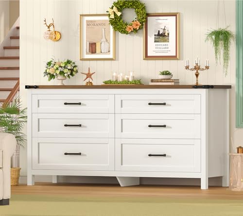47.2" Dresser for Bedroom, White 6 Drawer Dresser with Metal Handles, view 6