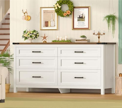 47.2" Dresser for Bedroom, White 6 Drawer Dresser with Metal Handles, view 6