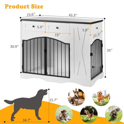 43" Decorative Dog Crate Furniture for Medium/Large Dogs with Storage, view 3