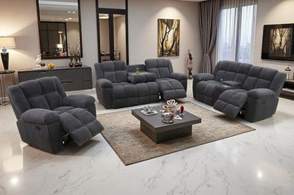 Manual Recliner Sofa Set, Corduroy Recliner Loveseat, Living Room Furniture Set Modern Loveseat Sofa, Reclining Couches for Living Room/Office(3 Piece Set, Dark Grey)