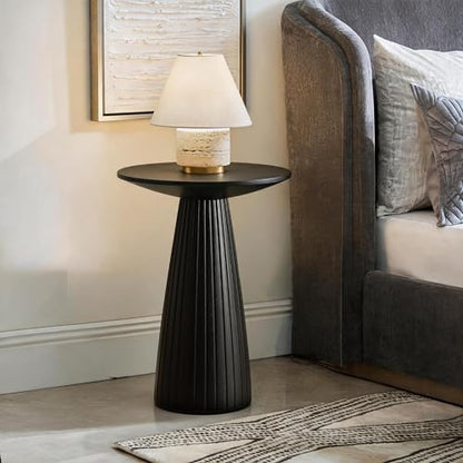 Black Pedestal Side Table 14.56'' Dia, Modern Accent End Table, Fluted Base Design, Minimalist Drink Table for Small Space Living Room, Bedroom
