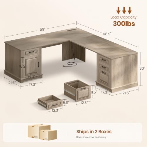 69" L Shaped Desk with Drawers and Storage, view 3