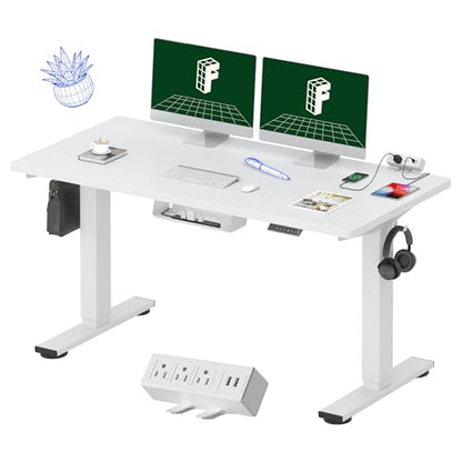 FLEXISPOT EN2 55"x28" Whole-Piece Standing Desk with Power Strip, White, view 2