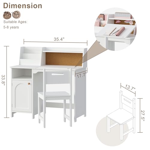 Kids Study Desk and Chair Set with Tiltable Desktop for 3-8 Years, view 4