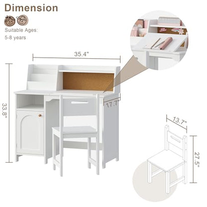 Kids Study Desk and Chair Set with Tiltable Desktop for 3-8 Years, view 4