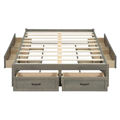 JIVOIT Full Size Bed Frame with 6 Storage Drawers, Wood Platform Bed Frame with Spacious Storage, Wooden Slats Support, No Box Spring Needed, Easy Assembly (Antique Gray/Full)