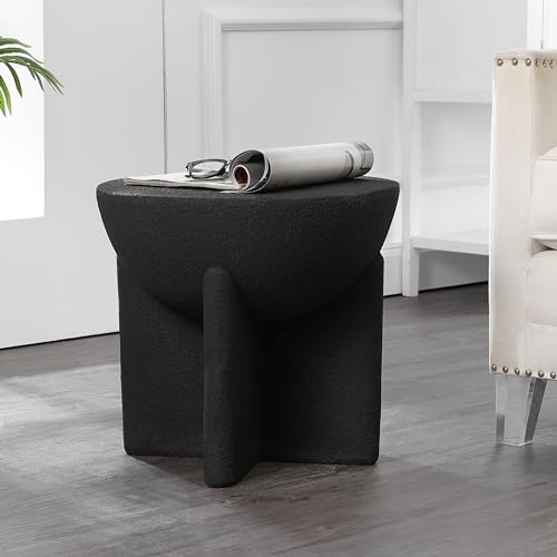Brady 16.25" Modern Indoor Outdoor Accent Table, Black Frosted | Weather Resistant Polyresin, Waterproof Sculptural Geometric Drum, Minimalist Pedestal, Garden Stool, No Assembly