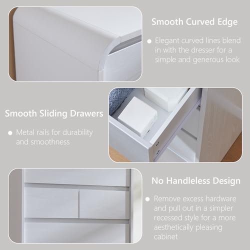 Modern 7 Drawers Dresser for Bedroom, 55" Tall Curved Dresser,White, view 6