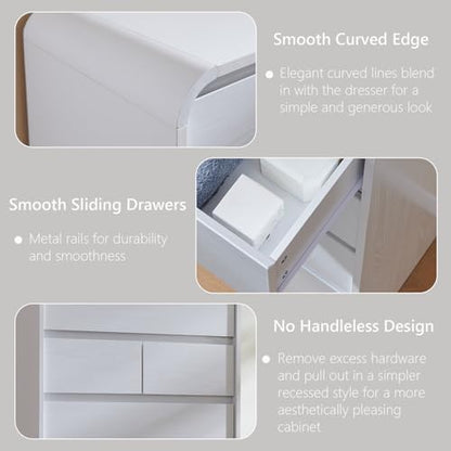 Modern 7 Drawers Dresser for Bedroom, 55" Tall Curved Dresser,White, view 6