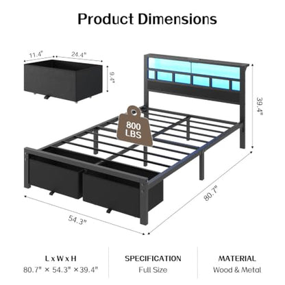 Full Size Bed Frame with 2 Storage Drawers & Headboard, view 3