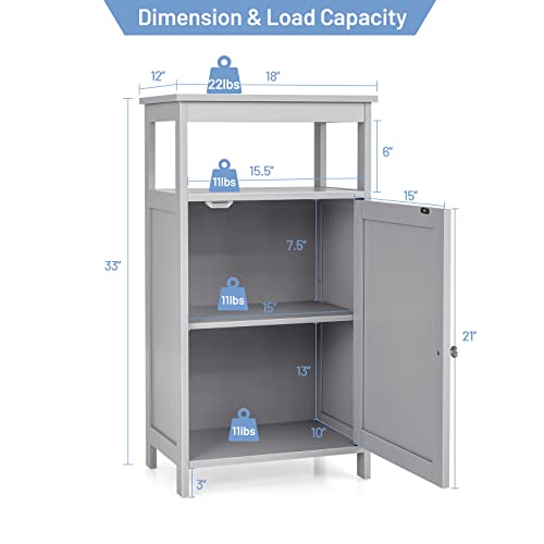 Bathroom Floor Storage Cabinet, Multifunctional Free Standing Cabinet with Single Door and Adjustable Shelf, Side Cabinet for Home Living Room Office(Grey)