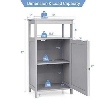 Bathroom Floor Storage Cabinet, Multifunctional Free Standing Cabinet with Single Door and Adjustable Shelf, Side Cabinet for Home Living Room Office(Grey)