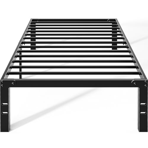 Black Metal Platform Bed Frame with Storage, Heavy Duty Slat Support, view 2
