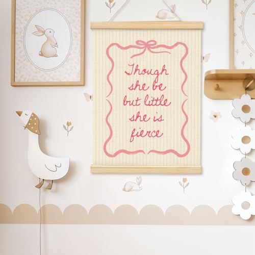Girls Room Decor, Baby Girl Wooden Poster Hanger, Pink Bow Coquette Trendy Preppy Girly Wall Decor, 12x16 Inch