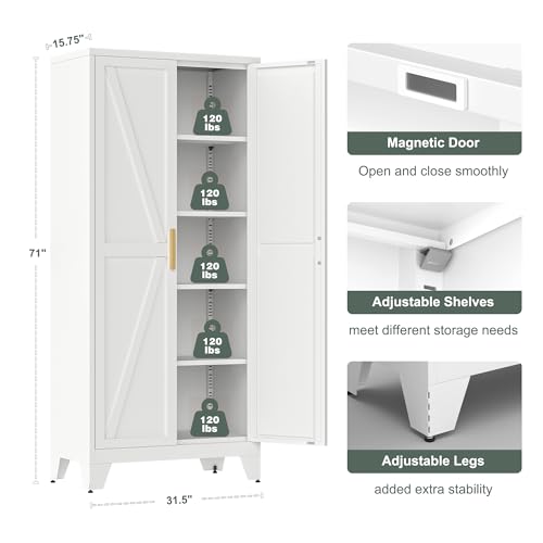 71'' Farmhouse Metal Storage Cabinet with Barn Doors, view 4