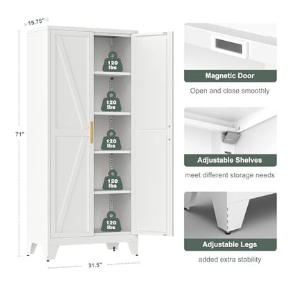 71'' Farmhouse Metal Storage Cabinet with Barn Doors, view 4