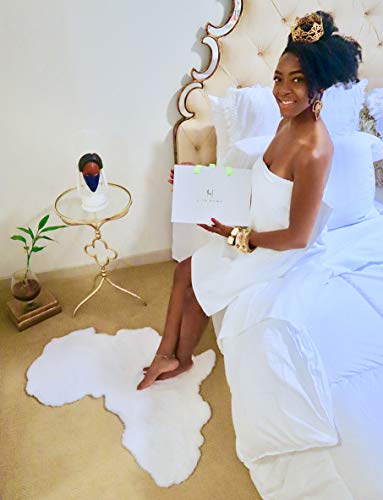 Lith Home Afro Faux Rabbit Fur Rug&Throw-Ultra Soft Plush Luxurious Chair Couch Sofa Bed Furniture Cover or Nursery Room-3x3 ft White African Map Shape