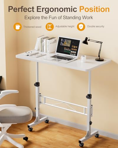 Small Standing Desk Adjustable Height, Mobile Stand Up Desk with Wheels, view 3