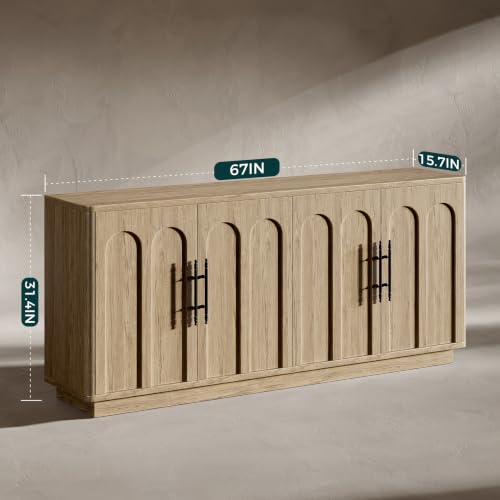 67" Arched Oak Sideboard Buffet Cabinet with Storage, view 3